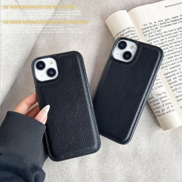 Black Leather Sticker Anti Drop Phone Case For Iphone 15 14 13 12 Pro ...