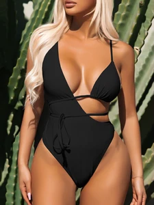 Custom  Sexy Solid Color Cut Out Asymmetric Swimsuit for Women