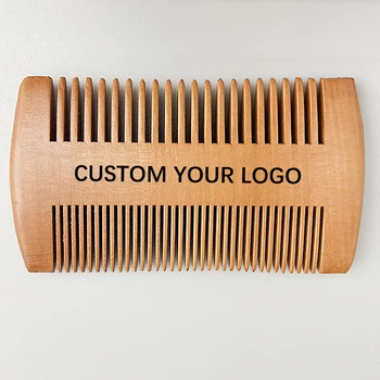 Wholesale Natural Wood Comb For Hair Or Beard With private Laser Label Double Sided Wooden Beard Comb For Men