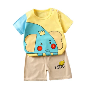 Popular Summer Wholesale Short Sleeve Cartoon Print Kids Wear Boy Clothing Set