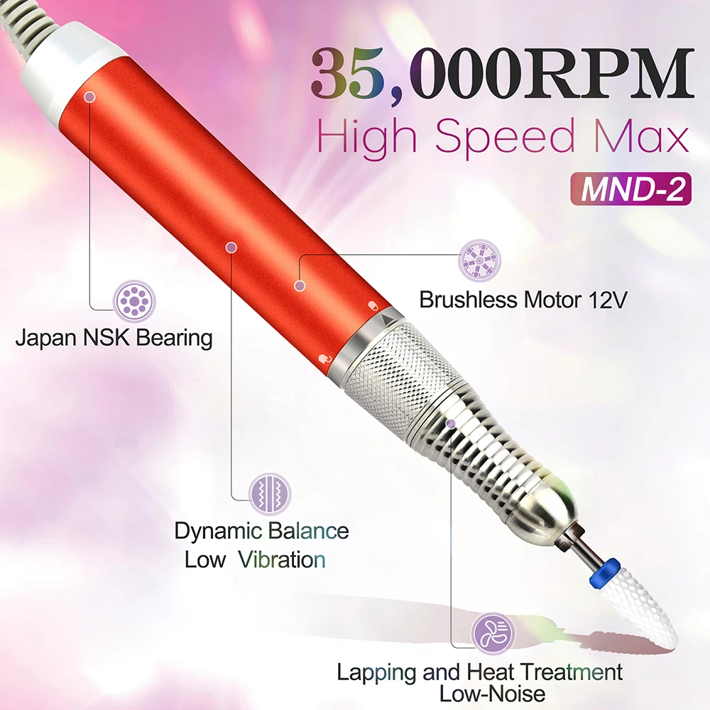Professional E File Electric File 35000RPM Brushless Motor Portable Nail Drill Machine Electric Rechargeable Nail Drill
