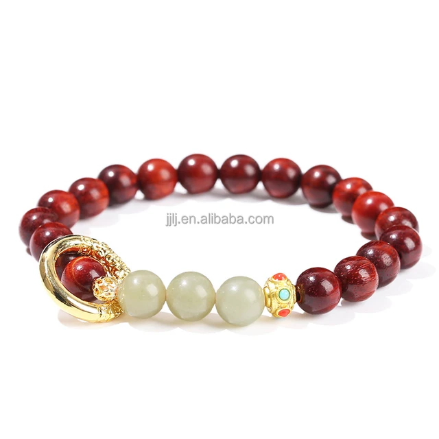 Honghuali sapphire round bead metal accessories running ring bracelet, national style wooden bracelet, healing  crystal bracelet