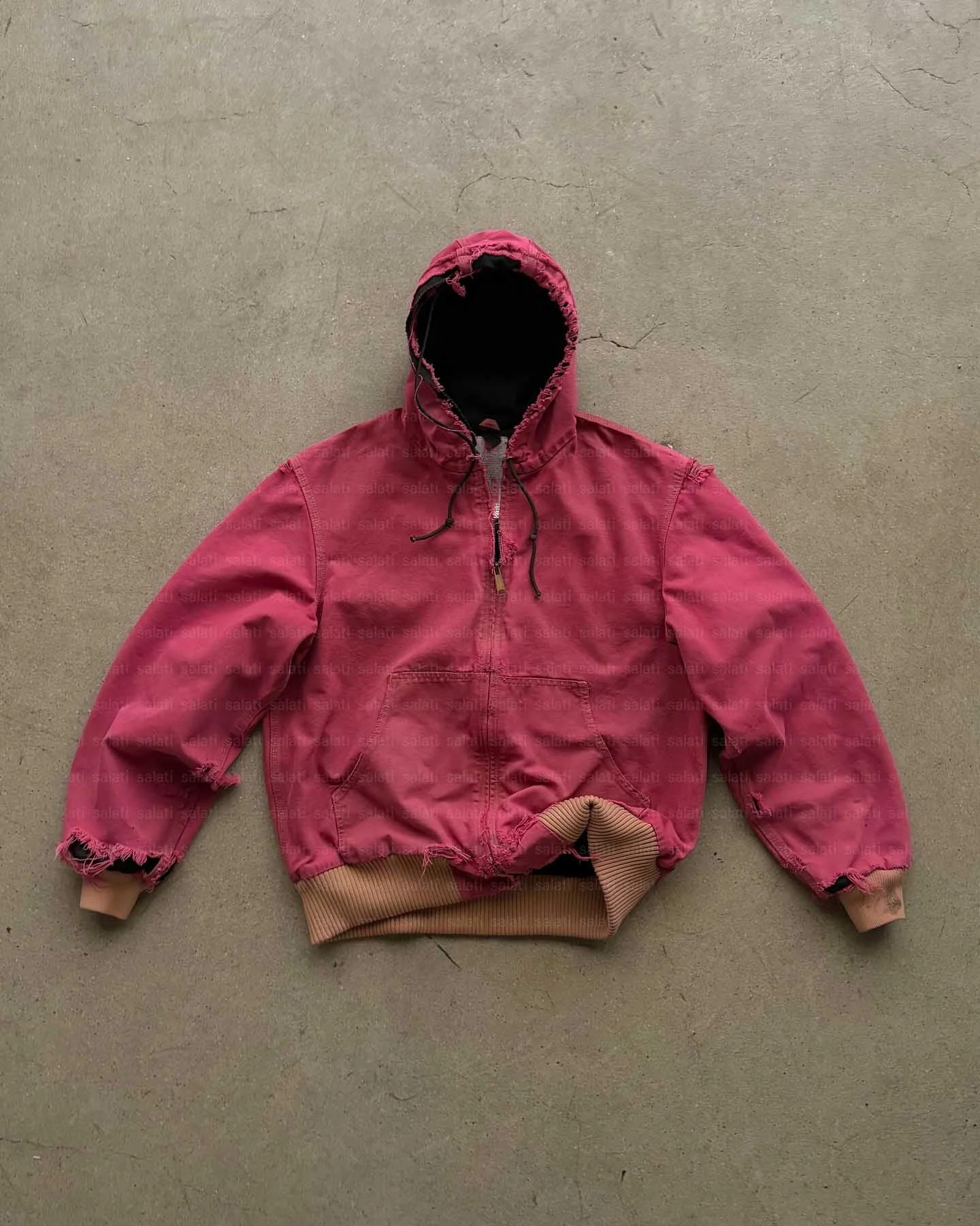 Salati Custom Twill Duck Canvas Distressed Mechanic Trucker Cargo Carpenter Detroit Worker Workwear Bomber Hoody Work Jacket Men gallery 3