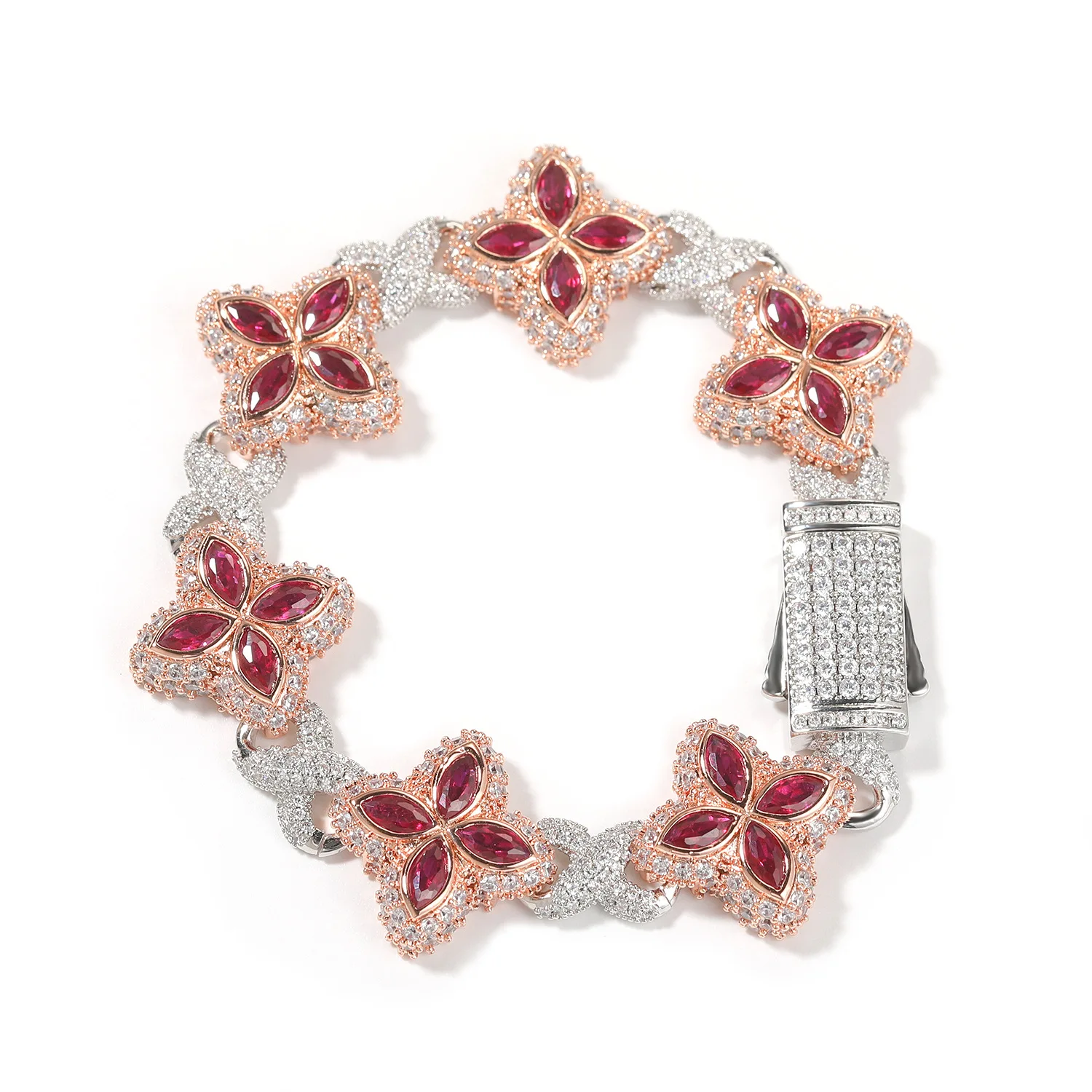 Luxury Colorful Zircon Brass Clover Infinity Link Bracelet Iced
