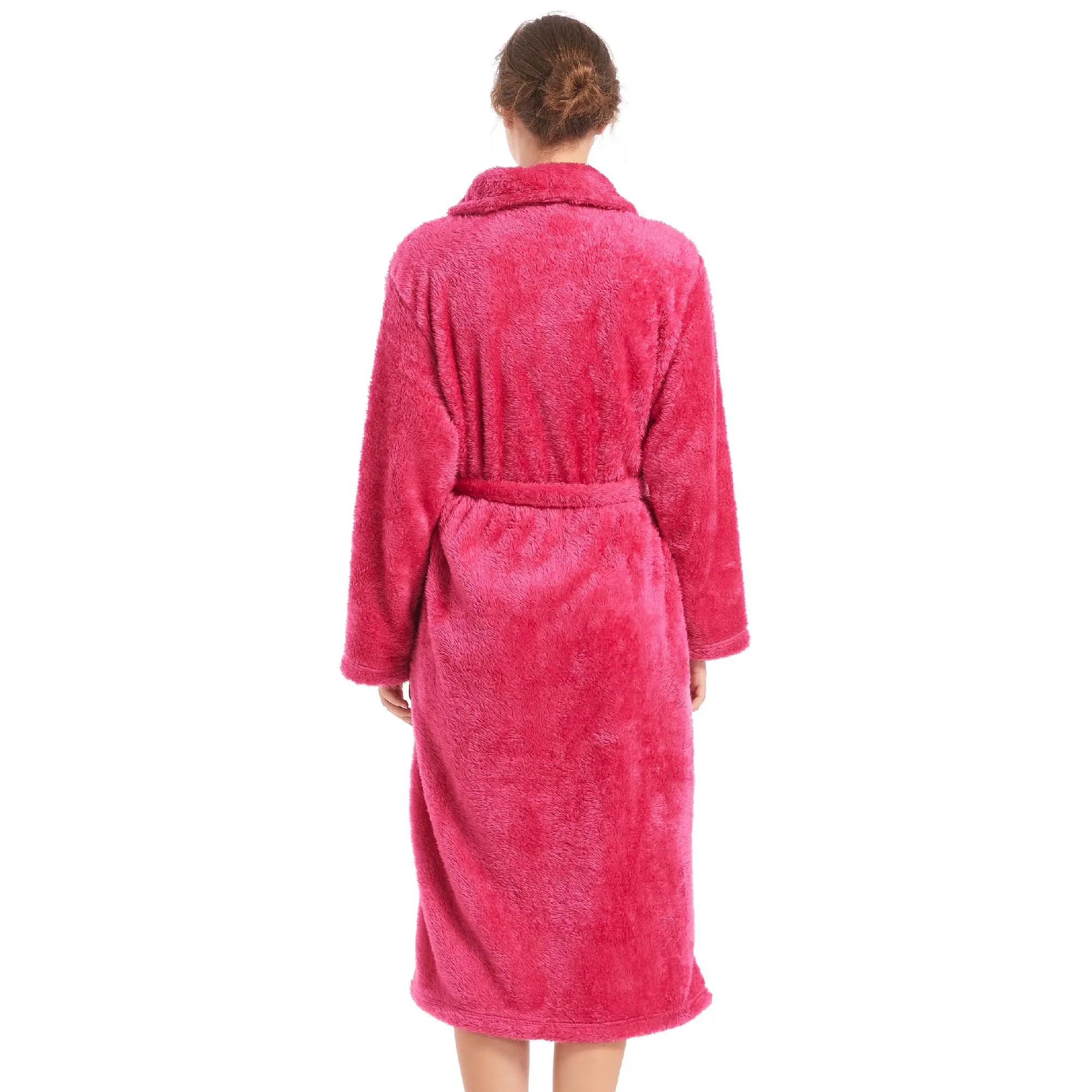 2024 Factory Wholesale Custom Cozy Warm Luxury  Flannel Fleece Bathrobe Robe With Pockets Full Length Bathrobe women factory