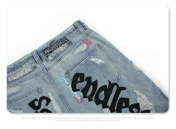 Custom American Highstreet Embroidery Hole Vintage Denim Pants Fabric Male Denim Jeans Man Men's Jeans Men