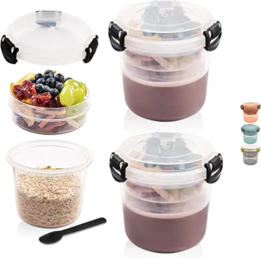 DS1914 Food Storage Containers for Oatmeal Yogurt Cereal Milk Breakfast on the Go Cups Overnight Oats Containers with Lids Set