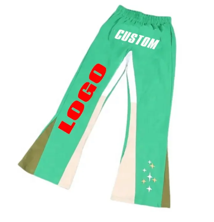 Custom 3D Puff Mens Stack Pants French Terry Baggy Stacked Flare Sweat Pants Men High Quality Casual Stacked Jogger Pants