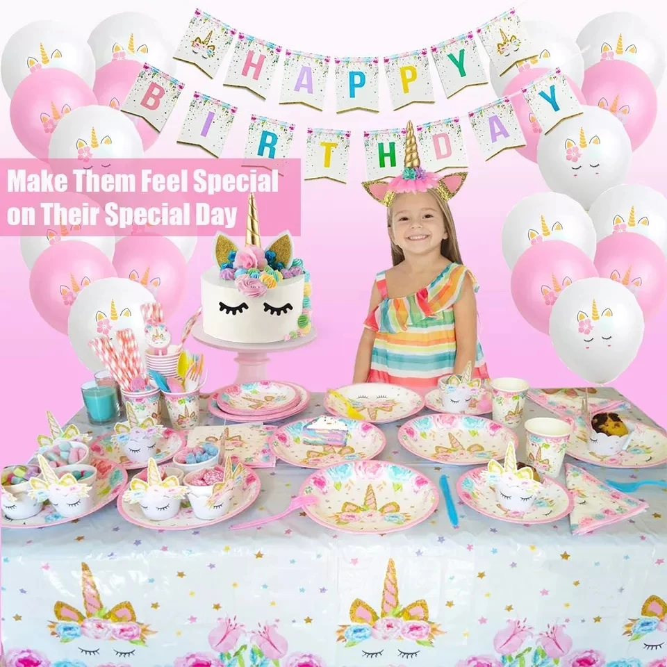 Nicro Unicorn Theme Party Decoration Banner Paper Girl Happy Birthday