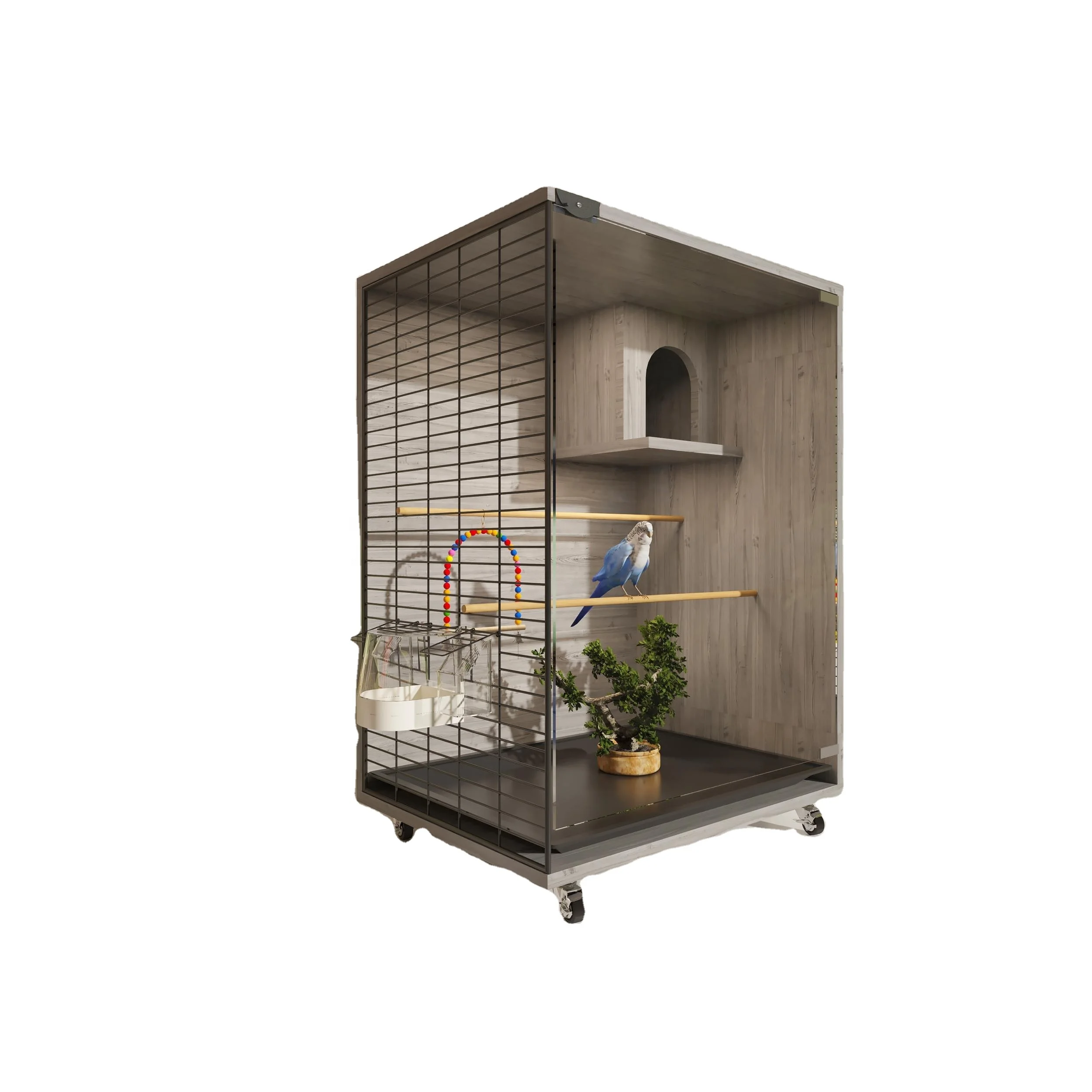Hot Sale Transparent Glass Pigeon Nest Box Wood Pet Bird Cage House Large  Breeding Parrot Bird Cage Luxury Bird Villa Cage