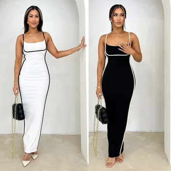 European and American new women's fashion sexy slip dress 2024 sub-contrasting tight hips pen pencil dress for lady