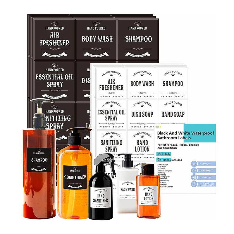 Custom Waterproof Minimalist Hand Soap Sticker Bathroom Bottle Jar Home Organization Labels