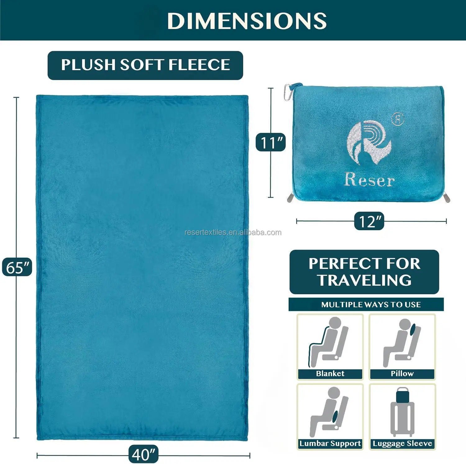 2-in-1 Super Soft Knitted Flannel Throw Zipper Bag Pockets Carabiner Luggage Strap Convenient Multipurpose Travel Blanket Pillow