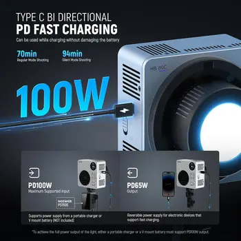 NEEWER HB80C 80W Mini RGB COB Continuous LED Video Light with Built-in 72Wh Battery & 100W PD Fast Charging detail image