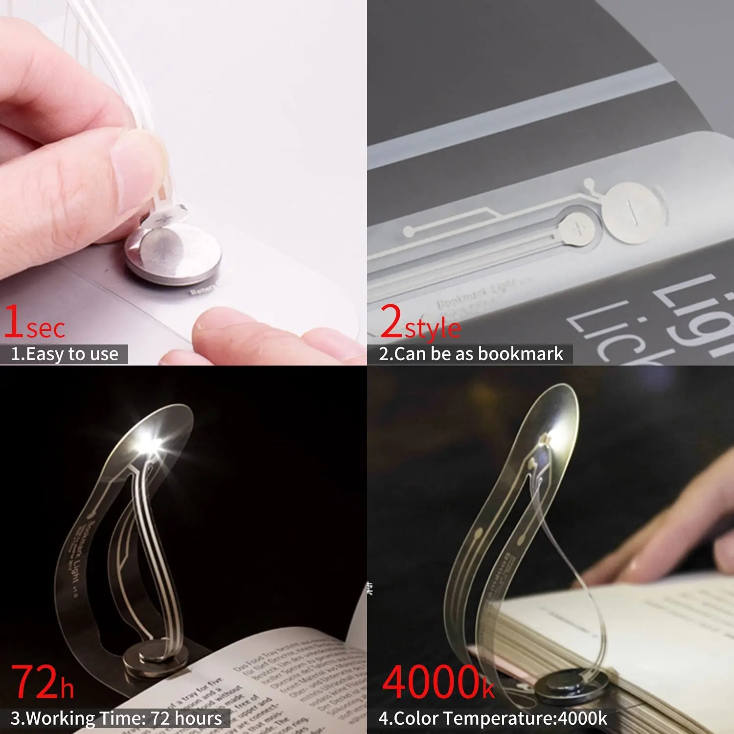 Portable Mini for Amazon Battery Operated Folding Book Lamp White Bookmark Light for Bedroom Reading