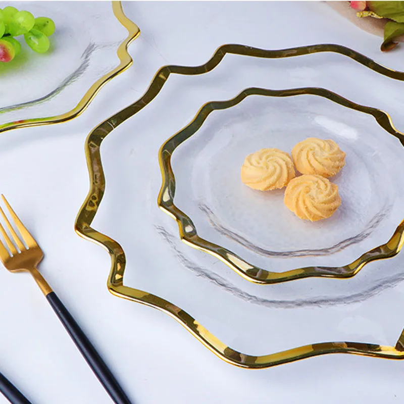 Hot Sale Luxury Glass Tableware Gold Rim Charger Plates For Wedding