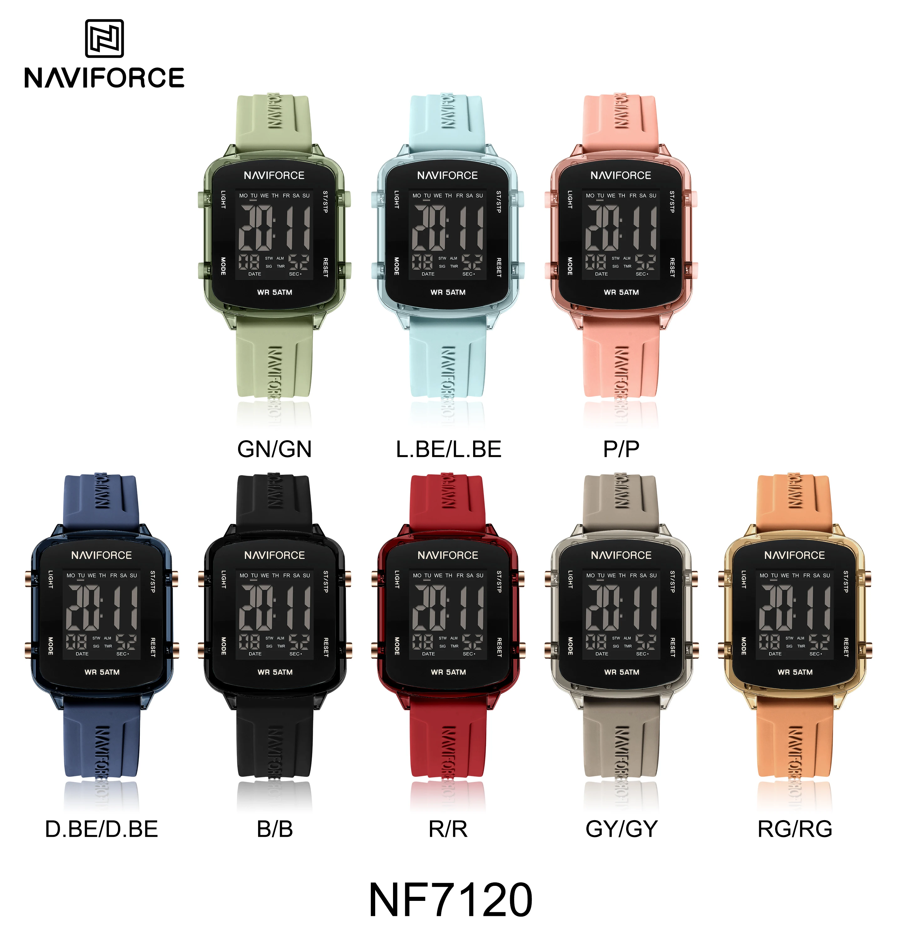 NAVIFORCE 7120 Women's Casual Digital Watch Simple Square Dial Waterproof Silicone Luxury and Fashionable Electronic Watch