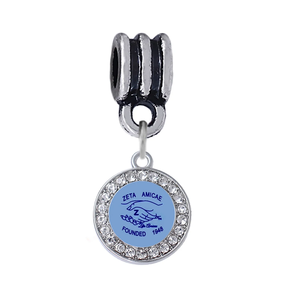 Enamel Color Greek Letter ZETA Amicae Sorority Fraternity Charm Pendants With European Bead
