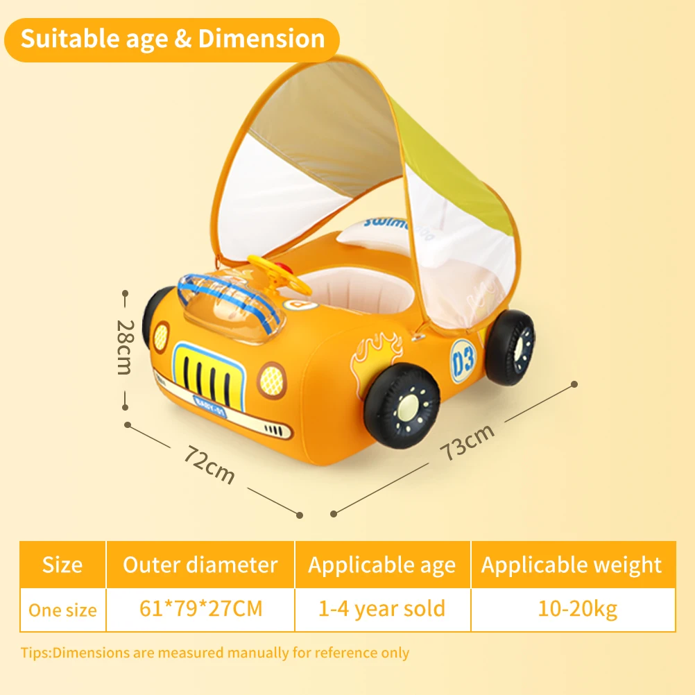 Swimbobo Inflatable Car Swimming Seat Boat Floating Ring Children Water Toy Steering Baby Swim Pool Float Ring With Canopy