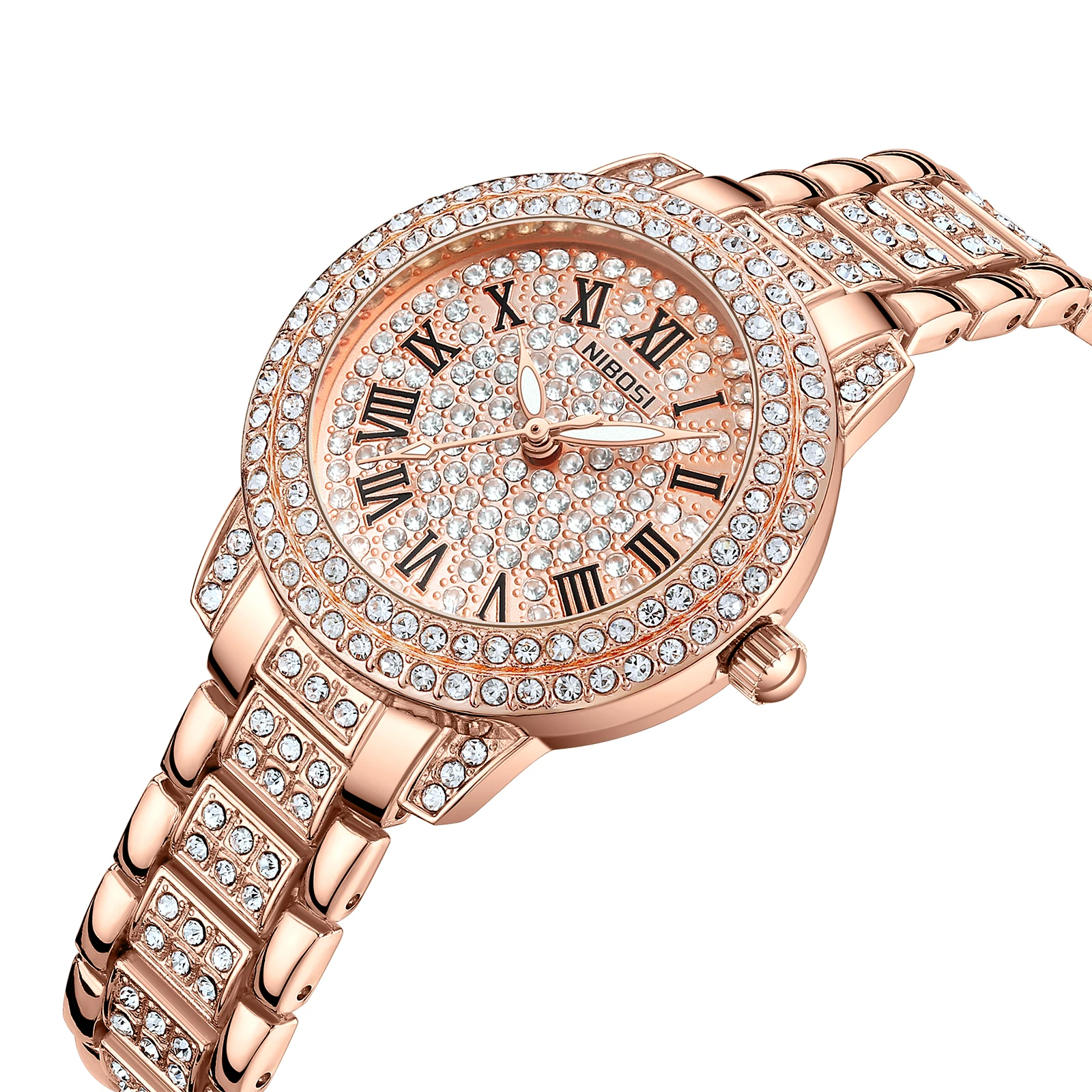 NIBOSI Orologio Da Donna Oro Rosa - Lusso Quarzo Al Giapponese, Quadrante Con Cristalli, Cinturino In Acciaio, Impermeabile 3ATM - 4