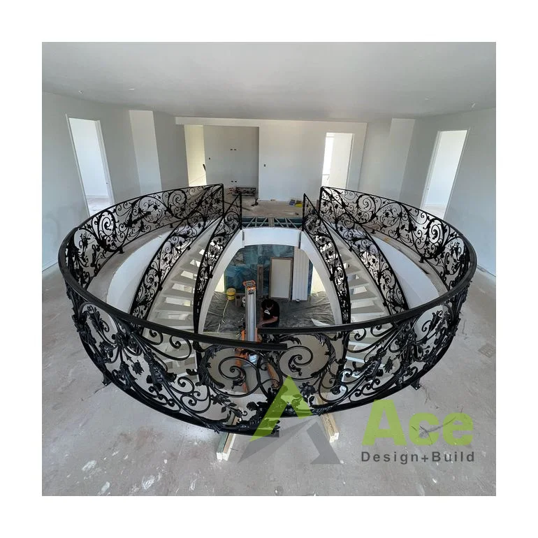 Villa Projects Curved/arched Double Beam Staircase with LED Stairs Light Solid Wood Tread