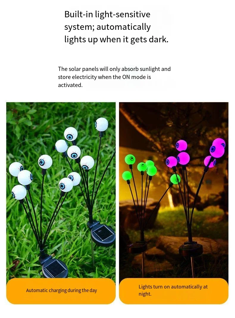 LED Solar Lanterns Outdoor Use 6 Eye-Shaped Lights Halloween Christmas Festival Garden Lawn Lights Sensor Activated ROHS