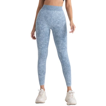 Women V Back Acid Wash Yoga Leggings Gym Fitness Wear Push Up Sport Leggings Sportswear Workout Running Yoga Pants Tights