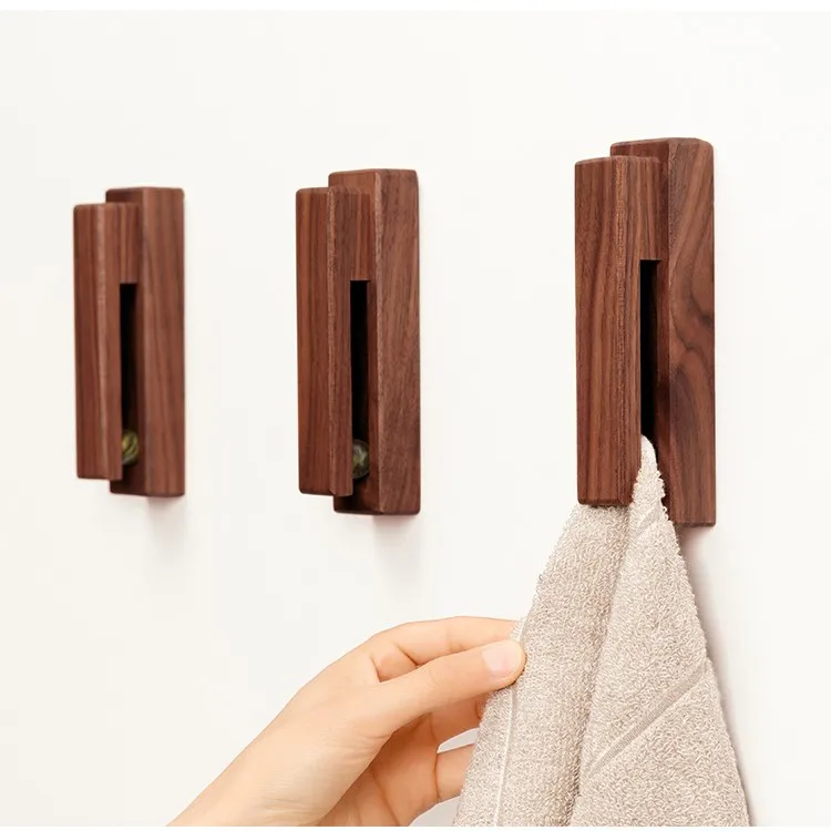Wooden Towel Holder Hook Racks Self Adhesive Stylish