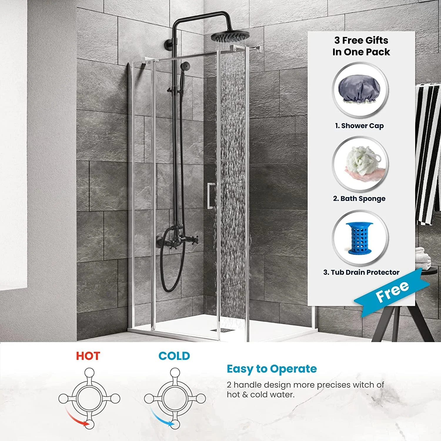 ORB Rain Shower System Set 2 Knobs Mixing 8 Inch Rainfall Shower Head with Handheld Spray Bathroom Shower Faucet