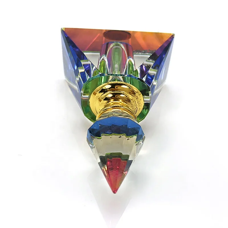 Custom Polished 3ml Triangular Pyramid Shaped Crystal Perfume Bottle Rainbow Glass Oil Bottle Perfume