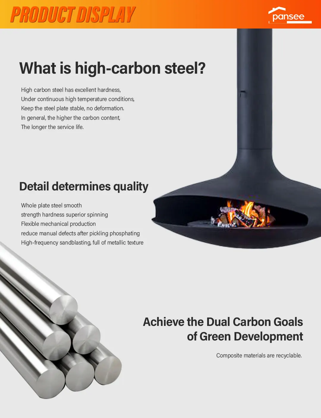 Electronic Charcoal Corner Fireplace, PANSEE, 360, 86% - detail 2