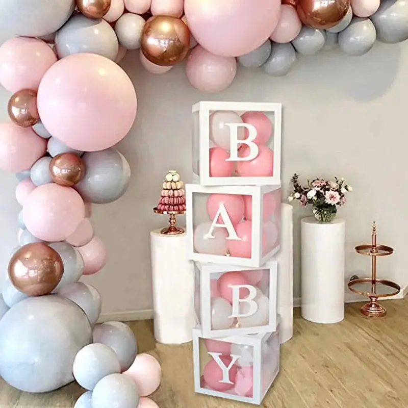 All Color 1pc  Transparent Paper Baby Shower Balloon Box for Boy Girl Christening Birthday Party Decoration Gift Idea