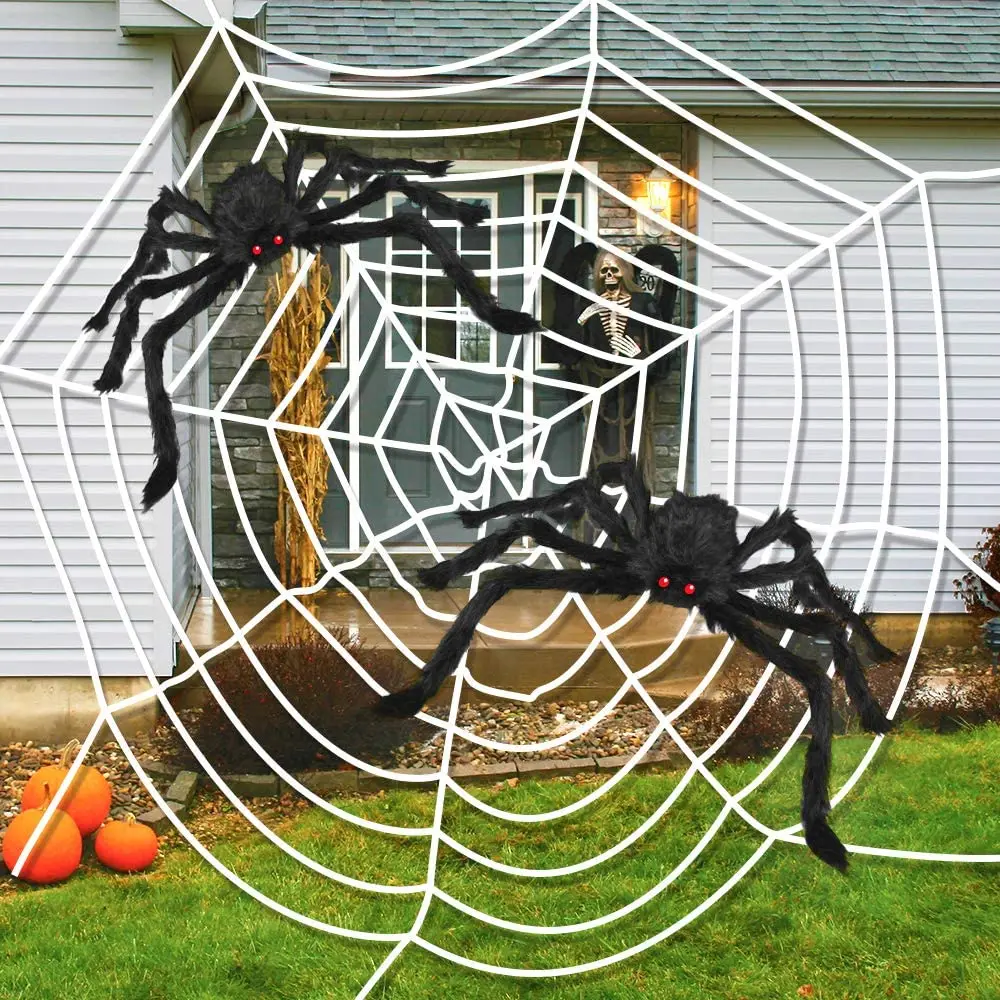 Decorazioni Halloween Giganti: Ragno Da 1,5m E Ragnatela Da 5m – Set Per Esterni (Spaventoso)