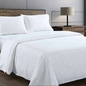 Luxury 300 Thread Count Hotel 100% Cotton Hospitality White Bed Sheet Queen Size for Hotel