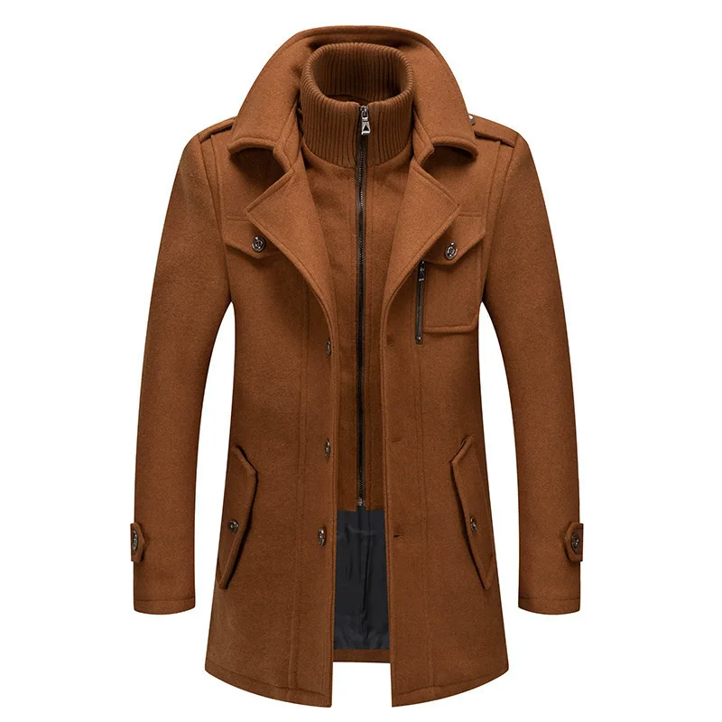 Stylish M-5XL Grey Black Khaki Men's Long Coat - Eco-Friendly
