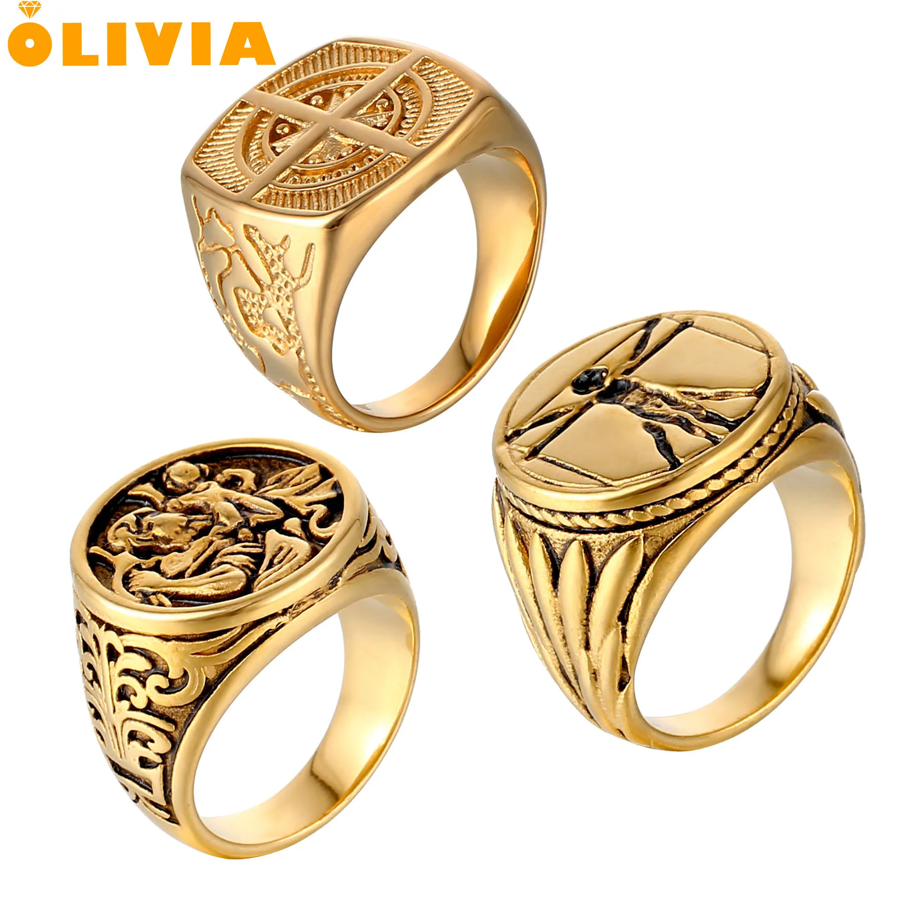 Vintage 18k Gold Plated Black Onyx Ring for Men - Elegant Antique