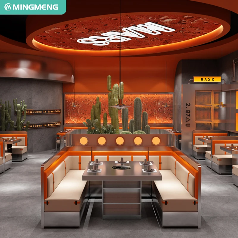 Custom Leather Restaurant Furniture Set Korean BBQ Barbecue Dining Tables and Chairs for Coffee Shop and Cafe