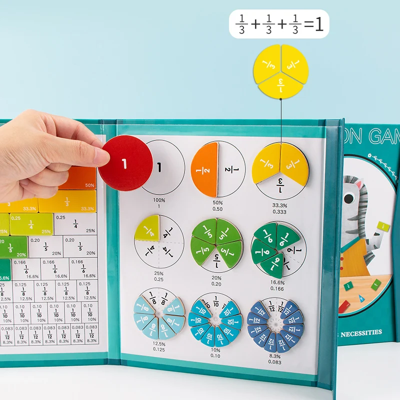 Unisex Children's Portable Cognitive Matching Puzzle Board Magnetic Fractions Math Learning Book Intelligence Educational Toy supplier