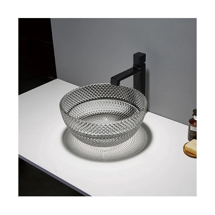 Transparent crystal round vessel wash glass basin sink