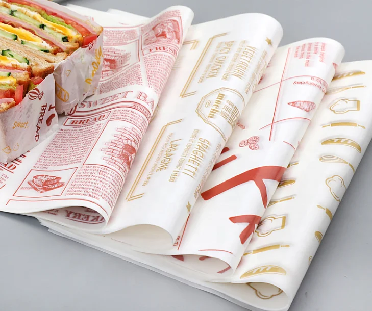 Food Wrapping Paper Custom Sandwich Food Wrap Greaseproof Paper Packaging Printing Baking Paper Wood Pulp