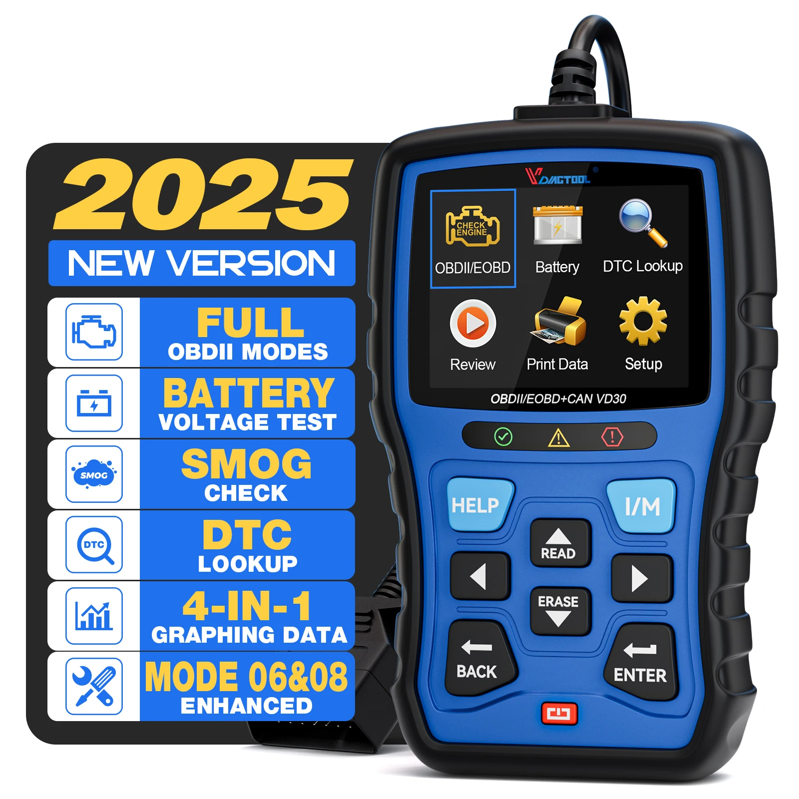 VDIAGTOOL VD30 OBD2 Scanner Automotive Code Reader Engine Check Diagnostic Scan Tool OBDII EOBD Scan Tool DTC Lookup