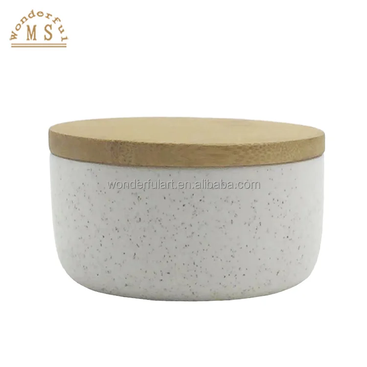 Fast shipping small quantity allowed ceramic porcelain macaroon luxury cylinder candle vessels holder bowl with bamboo cork lid