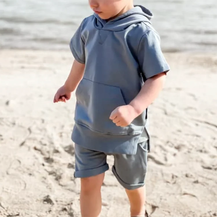 Однотонная толстовка с коротким рукавом и логотипом на заказ комплект для маленьких мальчиков девочек детская