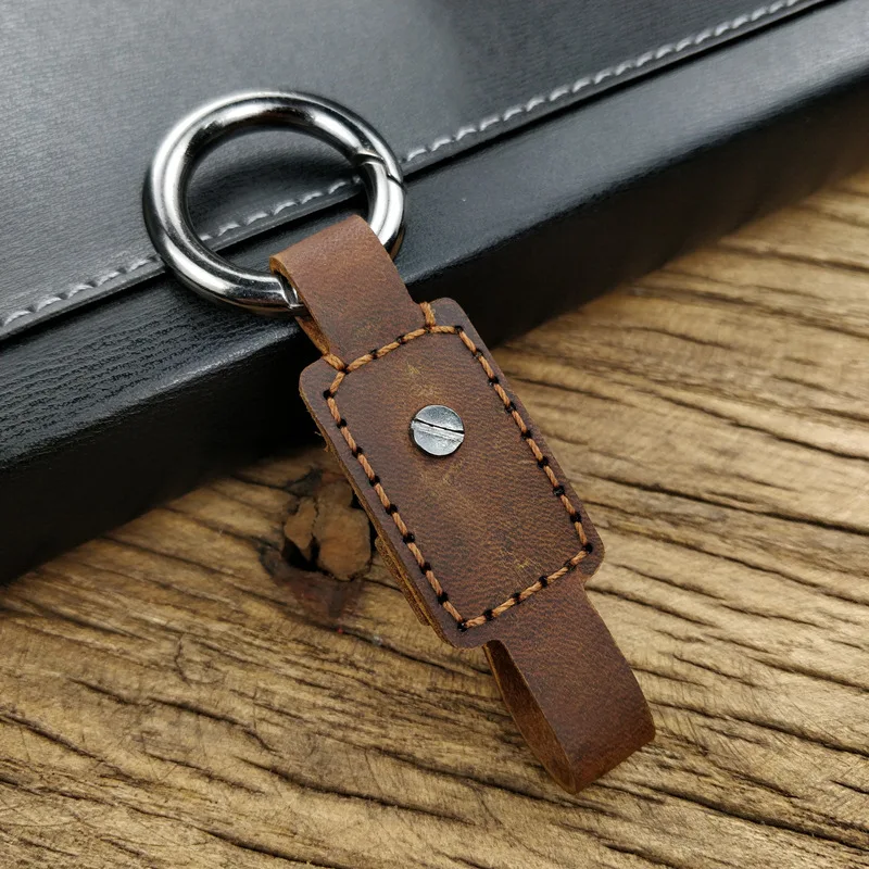 Giftana Brown Leather Keychain for Men Women/ Key Ring Fob Hook Metal Keychain Holder for Bikes Car, Vegan Leather Keychain for House and Bike, Key