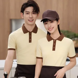 Hot Sale Hotel Uniforms Short Sleeve Polo Shirts for Waiter and Waitress Custom logo Embroidery Waiter Restaurant Uniforms