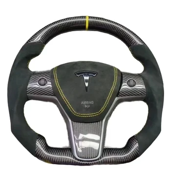 Wholesale Customized Cheap Real Glossy Black Carbon Beautiful Fiber Steering Wheel Racing Steering Wheel For Tesla