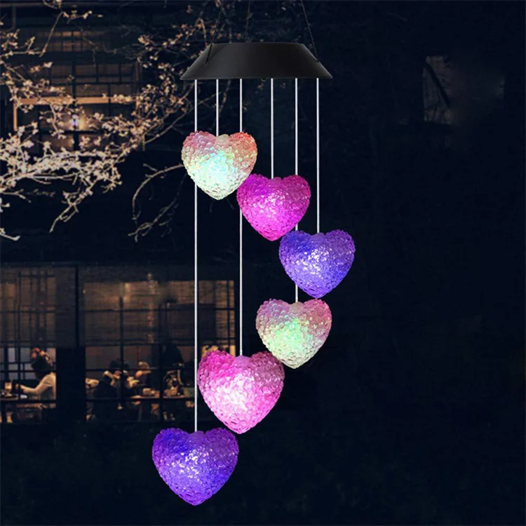 Solar Powered LED Wind Chime Light 6LED Colorful Love Heart Dragonfly Wind Portable Wind Chime Outdoor Decorative