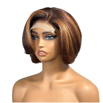 Hot Selling 100% Human Hair Pixie Wig 13*4 Closure Short Cut Straight Style Transparent Lace Front for Black Women