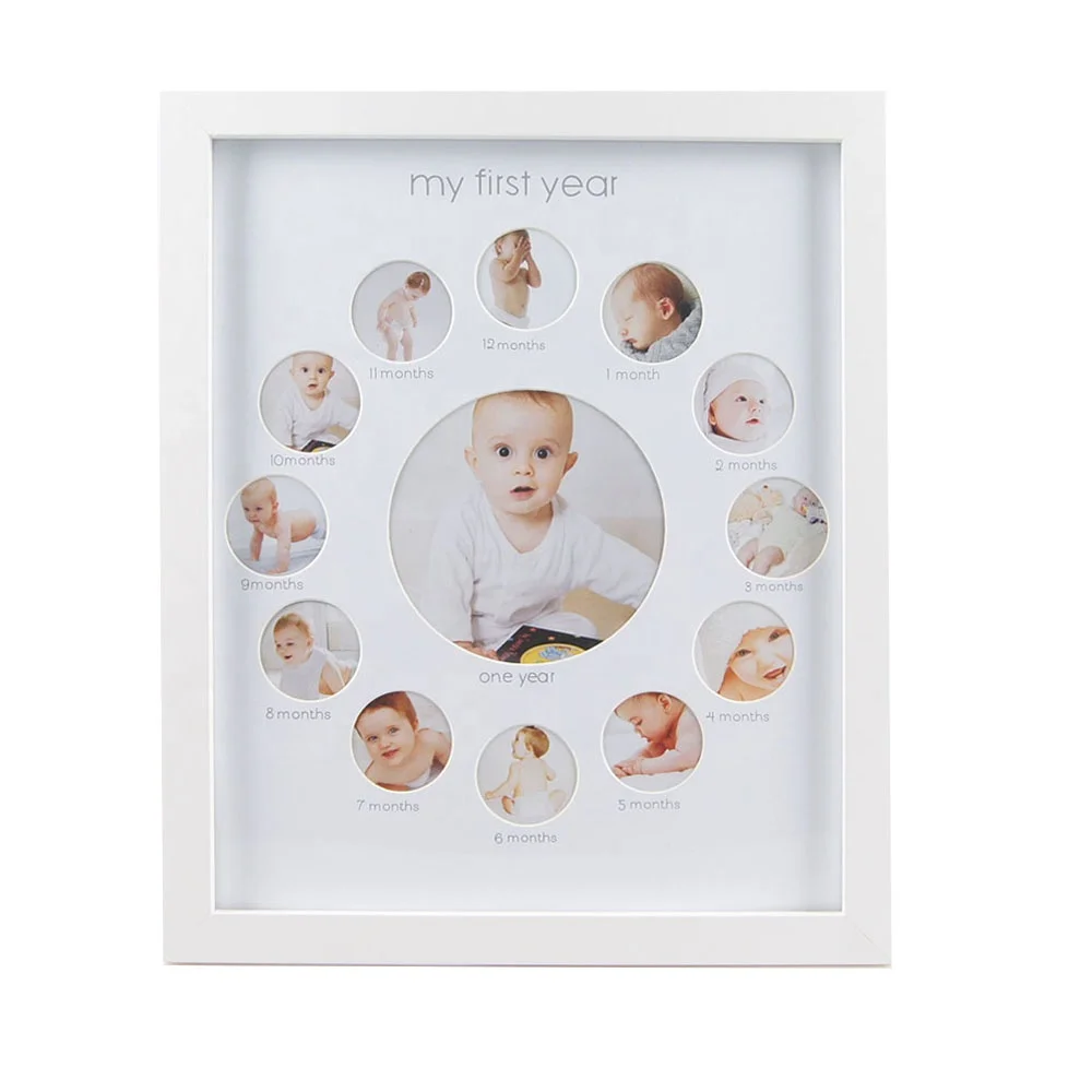 Kisangel Newborn Baby Picture Frame My First Year Frame 12 Month Photo Frame Monthly Milestone Desktop Picture Frame for Baby Newborn 1st Birthday Gift 
