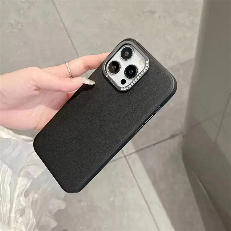 Custom LOGO Metal Lens Frame Shockproof Armor Leather Phone Case for iPhone 16 15 14 13 12 11 Pro Max